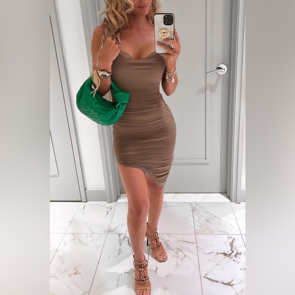 XS Asymmetrical Tan Dress